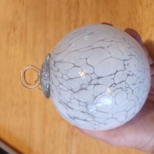 White glass ball ornament, heavy, mosaic style